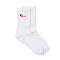 White Archies performance toe socks with red embroidery